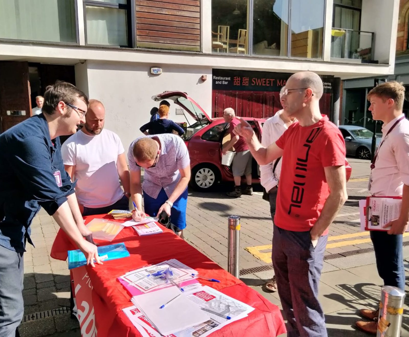Piccadilly Labour Cllrs Lyons and Wheeler at a street stall in June 2019